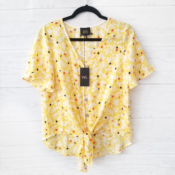 W5 Tops - NWT W5 Floral Print Tie Front V-Neck Top Sz Small